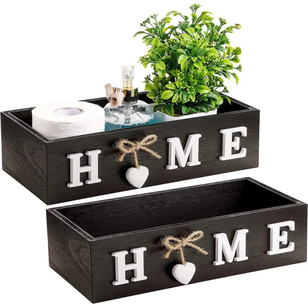 Toilet Paper Storage Box Bathroom Wood Tank with Home Sign Rustic
